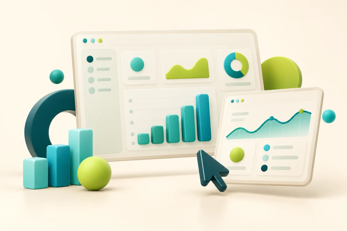 Layered digital product interfaces with charts and a cursor