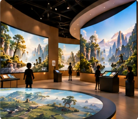 Visitor space with large-format welcome screens
