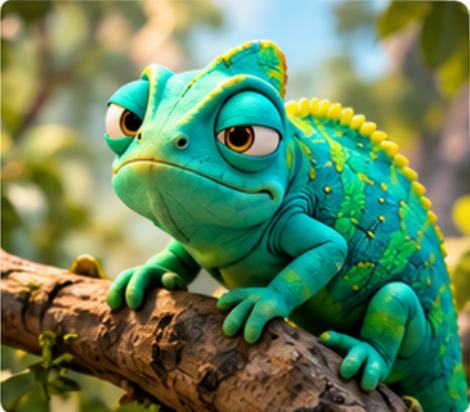Expressive chameleon character illustration